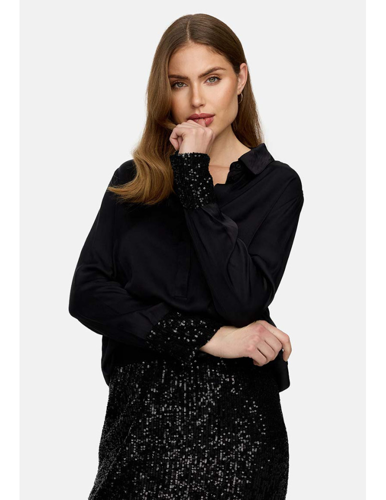 Blusa negra con lentejuelas para mujer - Catnoir