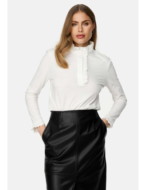 Blusa blanca con volantes para mujer - Catnoir