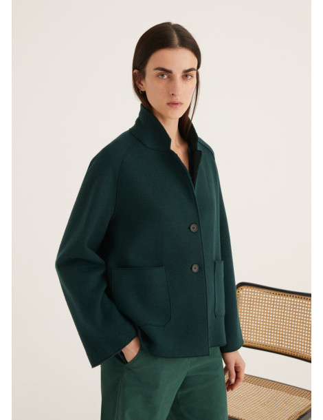 Chaqueta corta verde oscuro de lana para mujer - Rosso 35